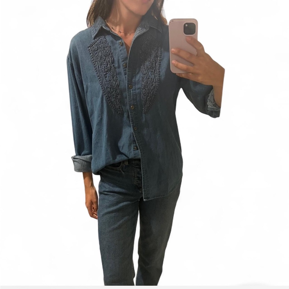 Vintage Embroidered Denim Shirt 100% cotton